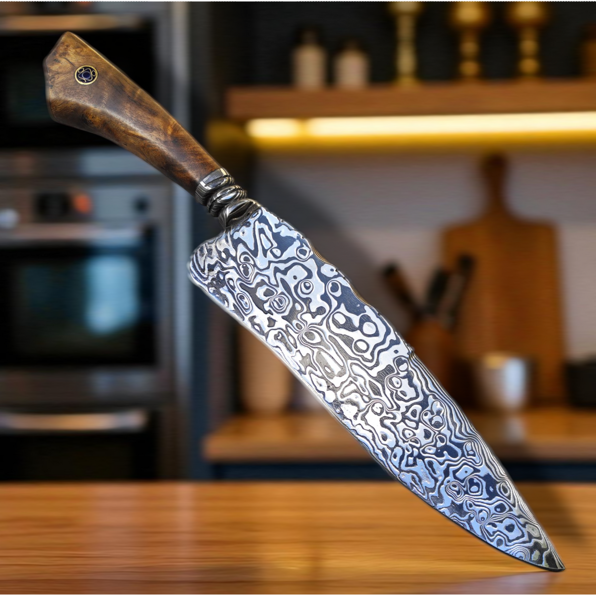 Faca Artesanal em Aço Damasco – Edição Colecionador – Padrão Aleatório – 10" Lâmina