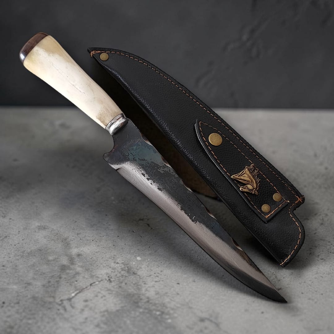 Faca Churrasco Artesanal Picanheira Aço Carbono + Bainha em couro + gravação do seu nome na lamina
