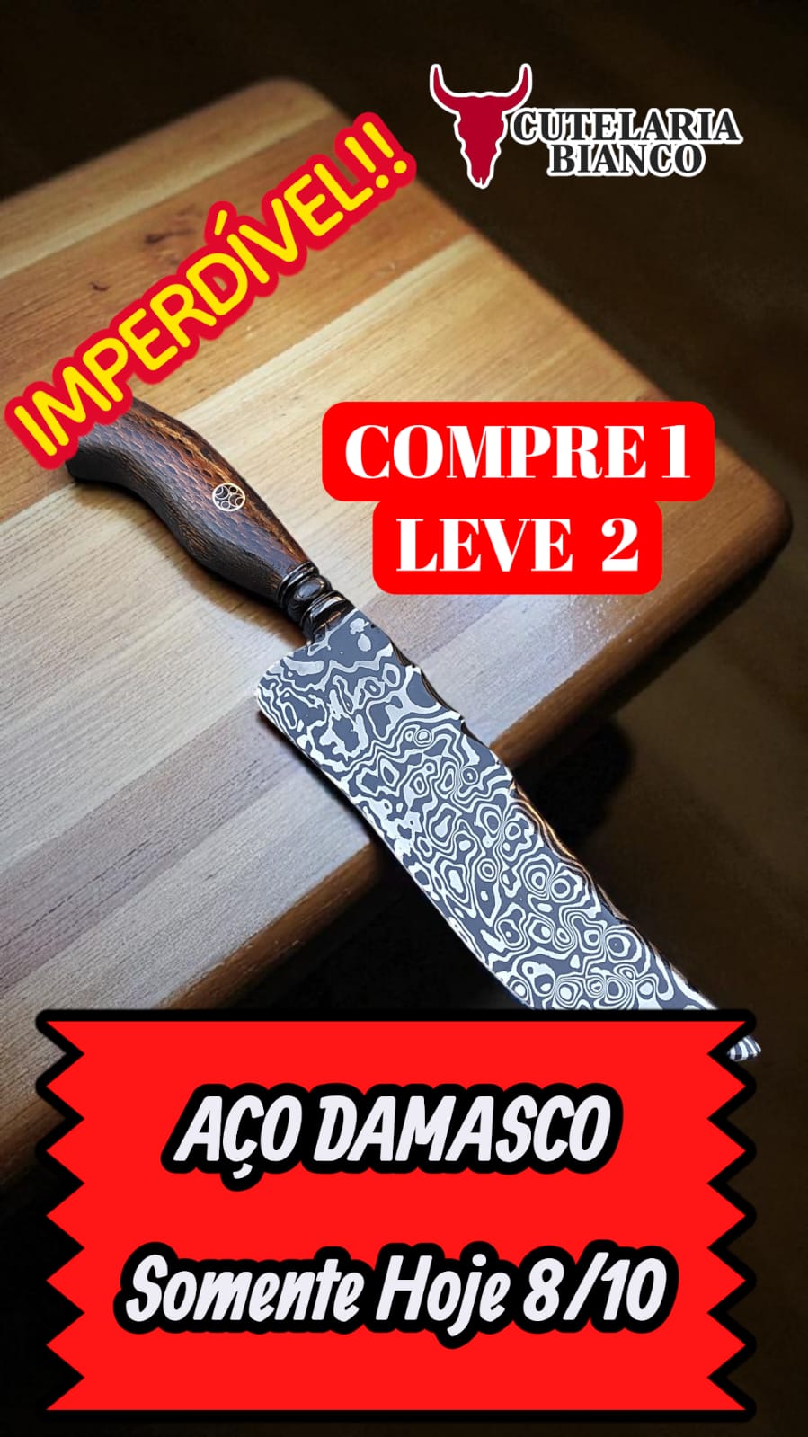 Faca Artesanal em Aço Damasco – Edição Colecionador – Padrão Aleatório – 10" Lâmina