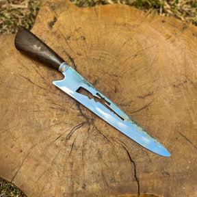 Faca  Artesanal P/ Churrasco 10" 3mm Lâmina com Cabo madeira + Case especial em couro - VARIOS TEMAS NA LAMINA