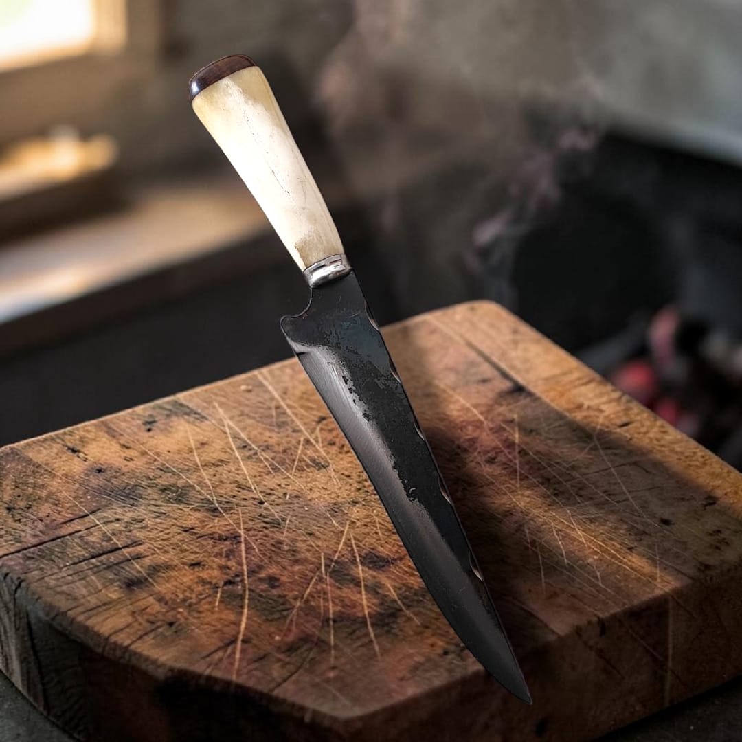 Faca Churrasco Artesanal Picanheira Aço Carbono + Bainha em couro + gravação do seu nome na lamina
