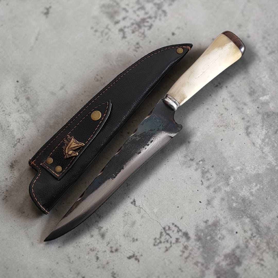 Faca Churrasco Artesanal Picanheira Aço Carbono + Bainha em couro + gravação do seu nome na lamina