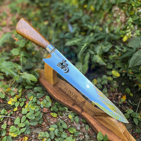 Faca  Artesanal P/ Churrasco 10" 3mm Lâmina com Cabo madeira + Case especial em couro - VARIOS TEMAS NA LAMINA