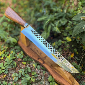 Faca  Artesanal P/ Churrasco 10" 3mm Lâmina com Cabo madeira + Case especial em couro - VARIOS TEMAS NA LAMINA